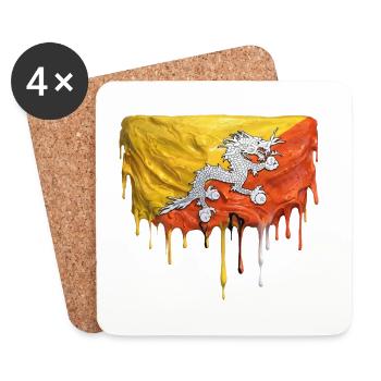 Dragons in Bhutan Flag Color Palette - Coasters (set of 4) - white - Front