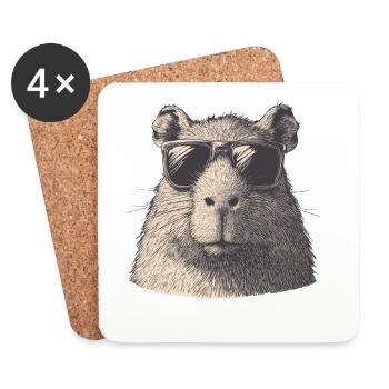 Capybara avec lunettes de soleil – Dessin vintage - Dessous de verre (lot de 4) - blanc - Devant
