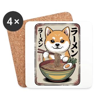 Shiba Inu Ramen Bowl - Coasters (set of 4) - white - Front