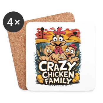  Crazy Chicken Family Lustige Hühner Familie Küken - Untersetzer (4er-Set) - Weiß - Vorne