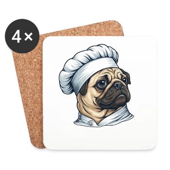Mops Koch Illustration Cartoon Motiv - Untersetzer (4er-Set) - Weiß - Vorne