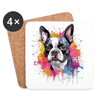 Colorful Splash Art Boston Terrier Dog - Coasters (set of 4) - white - Front