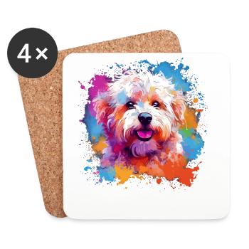 Colorful Dog Splash Art Bichon Fris - Coasters (set of 4) - white - Front