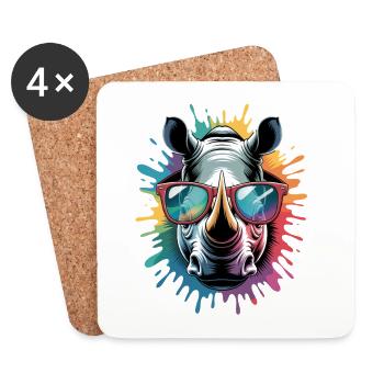 Buntes Nashorn Rhino Wasserfarben Spritzer - Untersetzer (4er-Set) - Weiß - Vorne