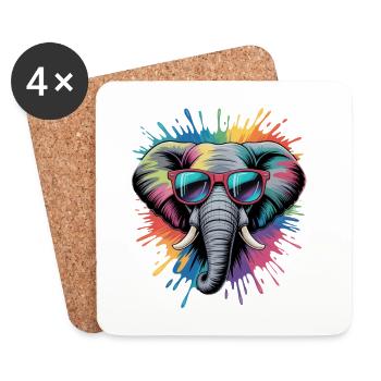 Colorful Elephant Watercolor Splash - Coasters (set of 4) - white - Front