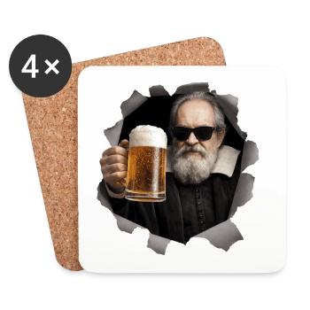 Galileo Galilei avec de la bière et des lunettes de soleil - Dessous de verre (lot de 4) - blanc - Devant