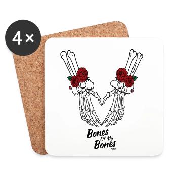 Cœur de squelette avec des roses - Dessous de verre (lot de 4) - blanc - Devant