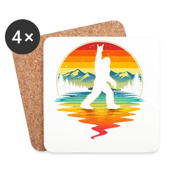 Bigfoot Rock On Shield Sasquatch Yeti Rétro - Dessous de verre (lot de 4) - blanc - Devant