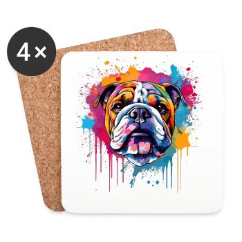 Éclaboussures colorées de chiens Bulldog - Dessous de verre (lot de 4) - blanc - Devant