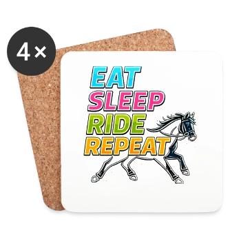Mange, Dors, Chevauche, Répéte, Cheval Néon, Cavalier - Dessous de verre (lot de 4) - blanc - Devant