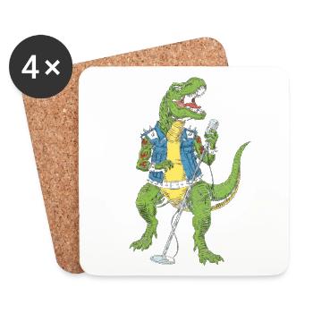 Dino Rock star mit Mikro - Untersetzer (4er-Set) - Weiß - Vorne