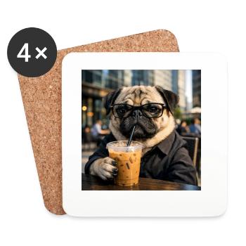 Pug Coffee Break lustige realistische Hundeliebhaber - Untersetzer (4er-Set) - Weiß - Vorne