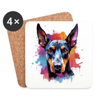 Vivid Doberman Splash Portrait - Coasters (set of 4) - white - Front