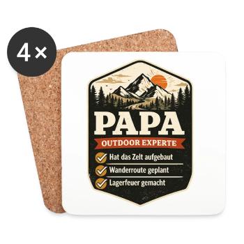 Papa Outdoor Experte Camping Badge Spruch - Untersetzer (4er-Set) - Weiß - Vorne