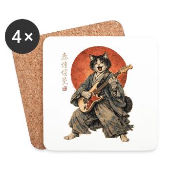 Japanese Cat Guitar Ukiyoe Music Anime - Coasters (set of 4) - white - Front