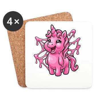 Dessin animé de la licorne rose tombant - Dessous de verre (lot de 4) - blanc - Devant