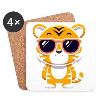 Tigre cartoon lunettes soleil - Dessous de verre (lot de 4) - blanc - Devant