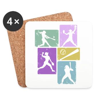 Baseball Girls Women Softball Players - Coasters (set of 4) - white - Front