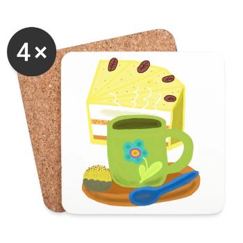 Cake, Cake, Coffee, Coffee Mug, Birthday - Coasters (set of 4) - white - Front