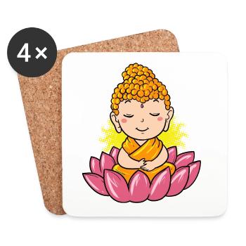Bouddha méditant : fleur de lotus et design zen - Dessous de verre (lot de 4) - blanc - Devant