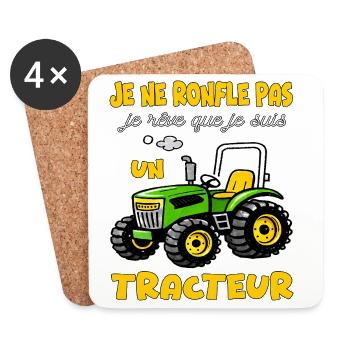 Je ne ronfle pas je rêve que je suis un tracteur - Dessous de verre (lot de 4) - blanc - Devant