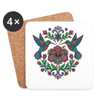 Blumen Alebrije Hummingbird Mexikanisch - Untersetzer (4er-Set) - Weiß - Vorne