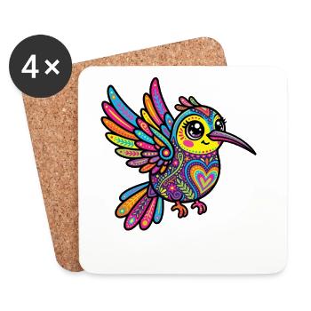 Kawaii Alebrije Hummingbird Mexikanisch - Untersetzer (4er-Set) - Weiß - Vorne