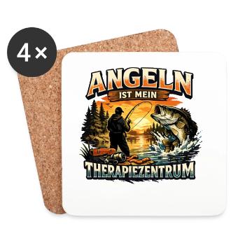 Angeln ist mein Therapiezentrum Retro Spruch - Untersetzer (4er-Set) - Weiß - Vorne