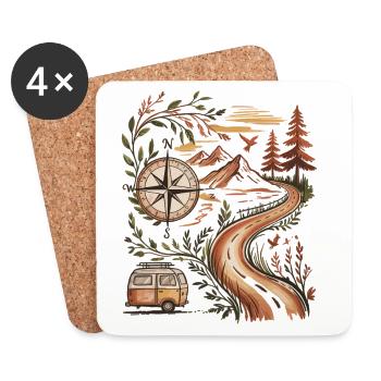Vanlife Voyage Shirt Boussole Montagnes Nature - Dessous de verre (lot de 4) - blanc - Devant