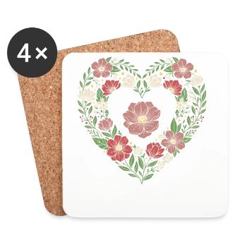 Floral Heart Botanical Bloom Design - Untersetzer (4er-Set) - Weiß - Vorne