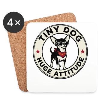 Petit chien Énorme Attitude Drôle de Chihuahua Design - Dessous de verre (lot de 4) - blanc - Devant