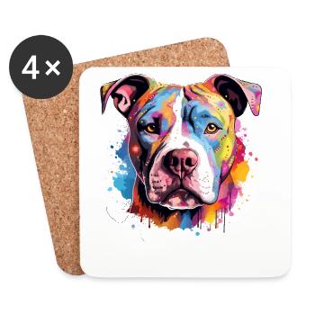 Pitbull coloré avec des éclaboussures de chien - Dessous de verre (lot de 4) - blanc - Devant