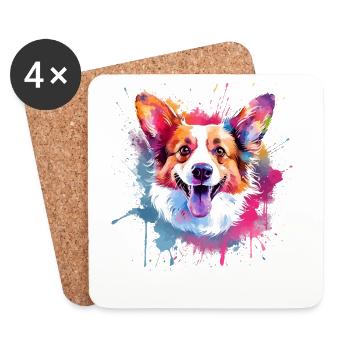 Pembroke Welsh Corgi Bunte Hunde-Splash-Art - Untersetzer (4er-Set) - Weiß - Vorne