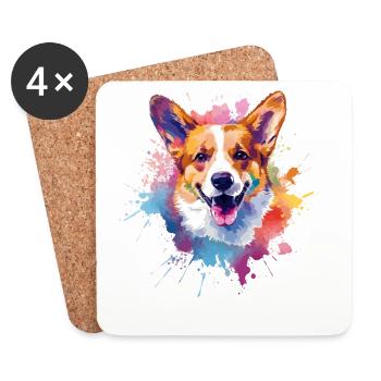 Splash art coloré Pembroke Welsh Corgi Dog - Dessous de verre (lot de 4) - blanc - Devant