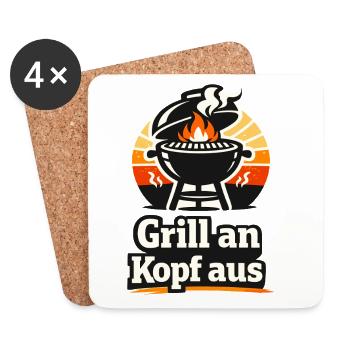 Grill an Kopf aus BBQ Spruch für Grillfans - Untersetzer (4er-Set) - Weiß - Vorne
