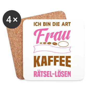 Zufrieden mir Kaffee und Rätsel lösen / Spruch - Untersetzer (4er-Set) - Weiß - Vorne