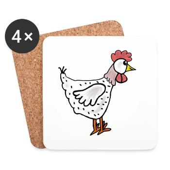 Dessin animé poule - Dessous de verre (lot de 4) - blanc - Devant