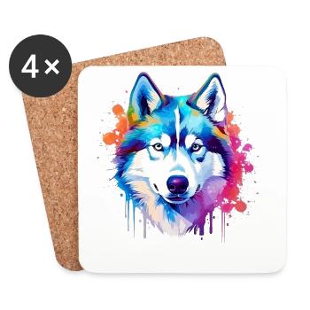 Bunte Husky-Hunde-Splash-Art - Untersetzer (4er-Set) - Weiß - Vorne