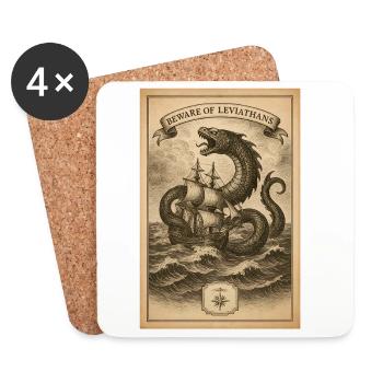Avertissement Léviathan | Monstre marin nautique - Dessous de verre (lot de 4) - blanc - Devant