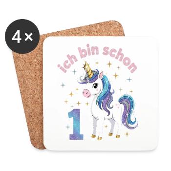 1. Geburtstag Einhorn Mädchen Ich bin schon 1 - Untersetzer (4er-Set) - Weiß - Vorne