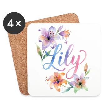 Lily Watercolor Flowers - Coasters (set of 4) - white - Front