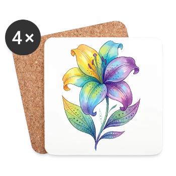 Regenbogen Lilie Aquarell - Untersetzer (4er-Set) - Weiß - Vorne