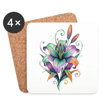 Colorful Lily Watercolor Magic - Coasters (set of 4) - white - Front