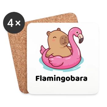 Soft toy on pink flamingo - capybara - Coasters (set of 4) - white - Front