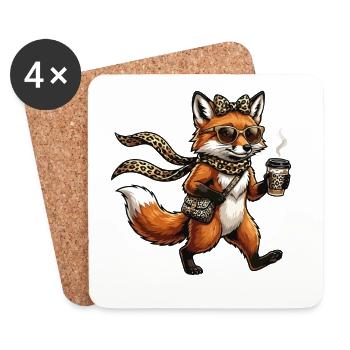 Leopard-Fuchs Kaffee Stil - Untersetzer (4er-Set) - Weiß - Vorne