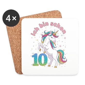 10. Geburtstag Einhorn Mädchen Ich bin schon 10 - Untersetzer (4er-Set) - Weiß - Vorne