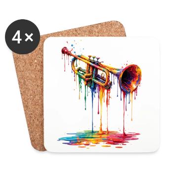 Trompette avec de la peinture qui goutte - Dessous de verre (lot de 4) - blanc - Devant