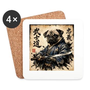 Samurai Pug Japanese Calligraphy Artwork - Coasters (set of 4) - white - Front