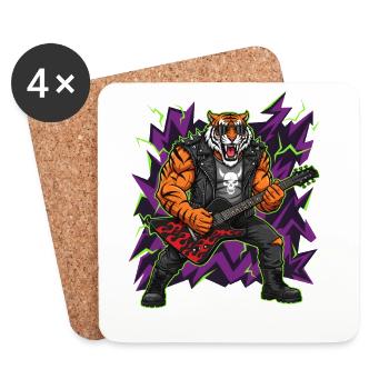 Heavy Metal Rocker Animal Guitar Tiger Rock Music - Dessous de verre (lot de 4) - blanc - Devant