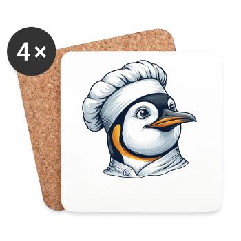 Happy Penguin Chef Chef Dessin Animé Cuisine - Dessous de verre (lot de 4) - blanc - Devant